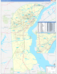 New Castle County, DE Wall Map Zip Code Basic Style 2024